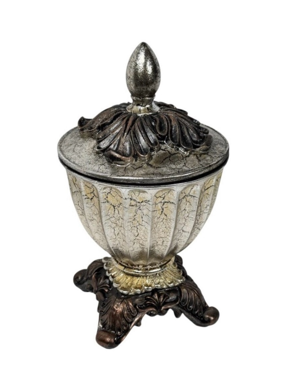 NEW Decorative Vase With Lid Silver Textured 4 Legged Ornate Vintage Style 12 x7